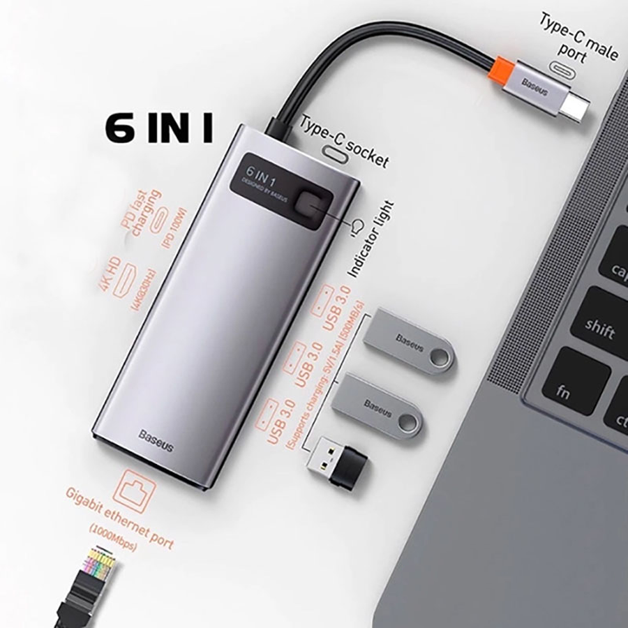 Hub chuyển đổi Baseus Metal Gleam Type-C 6 In 1 
